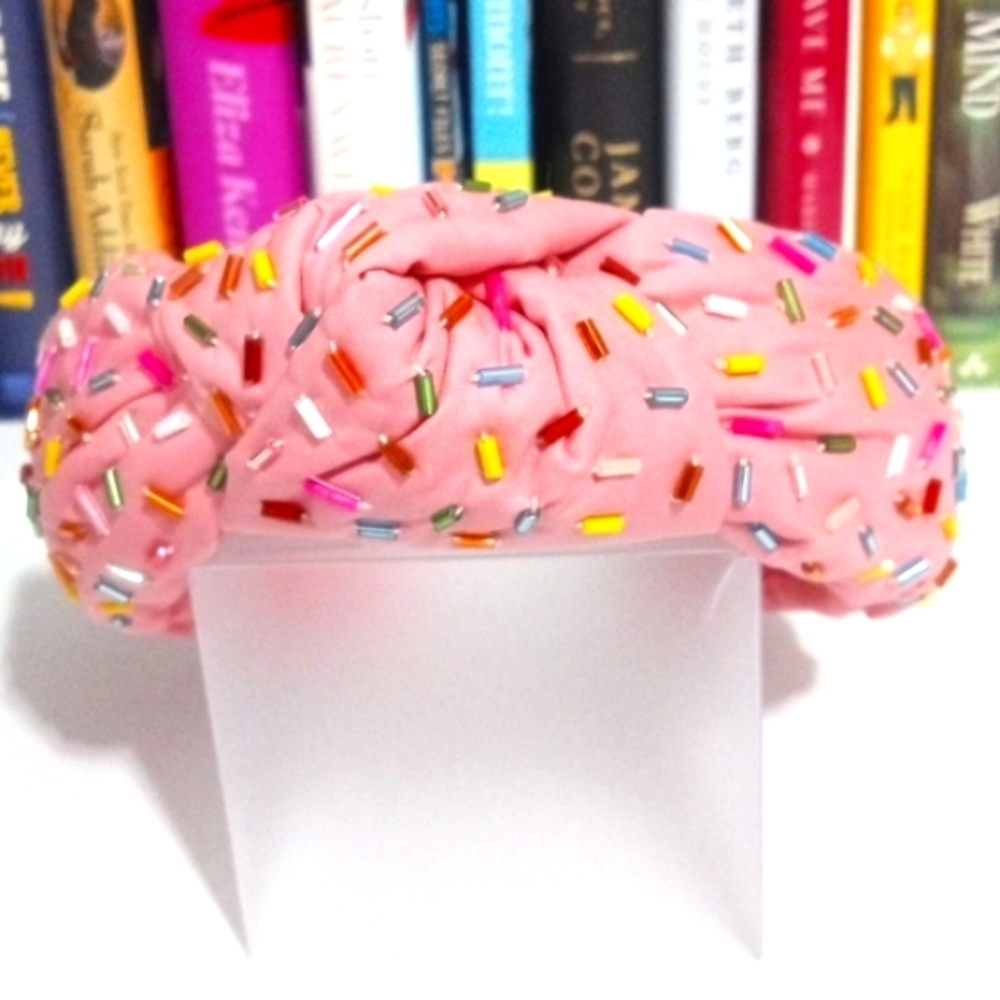 PINK RAINBOW TWIST KNOT TIE BEADED HEADBAND HAIR ACCESSORY SIZE OS NWT
